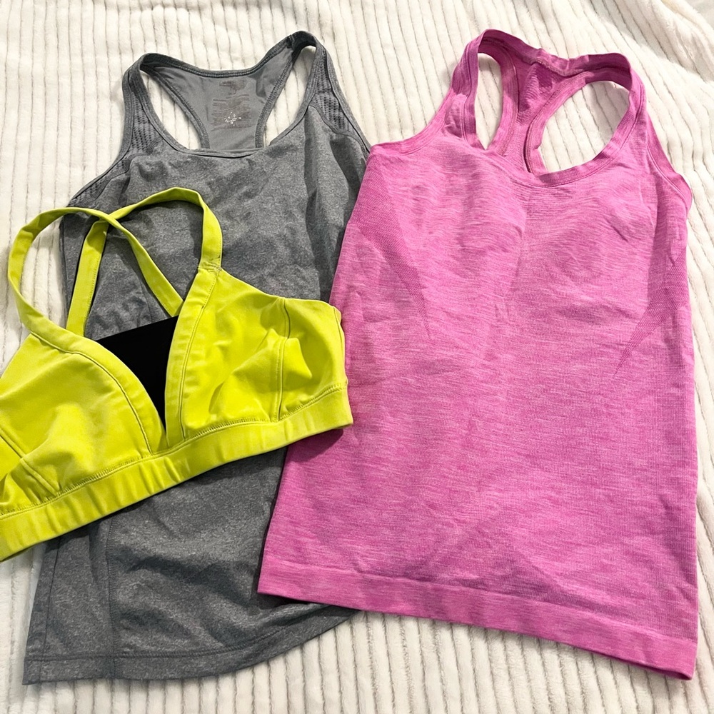 VS PINK Sport Top with Everlast Grey Tank and Neon Sports Bra Bundle
